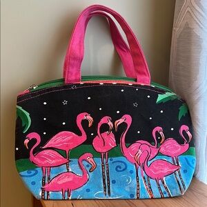 Imagining Paradise Hand Painted Cotton Canvas Bag (Pink/Flamingos)